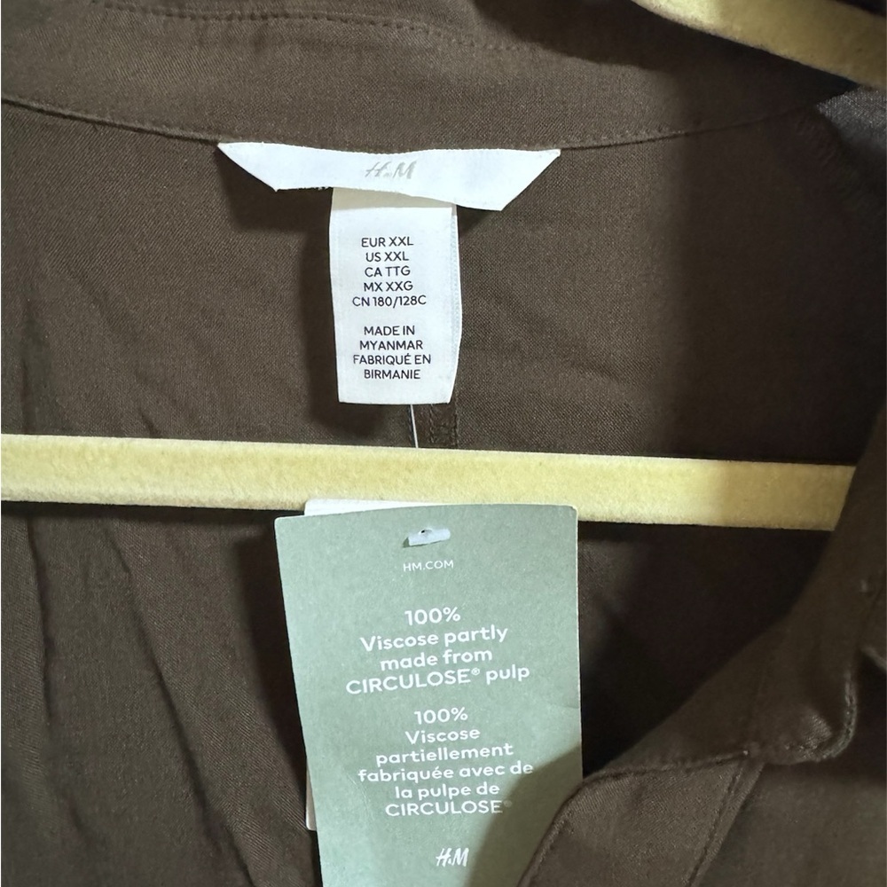 H&M Brown Viscose Belted Shirt Dress XXL NWT Sustainable Circulose - Picture 3 of 5
